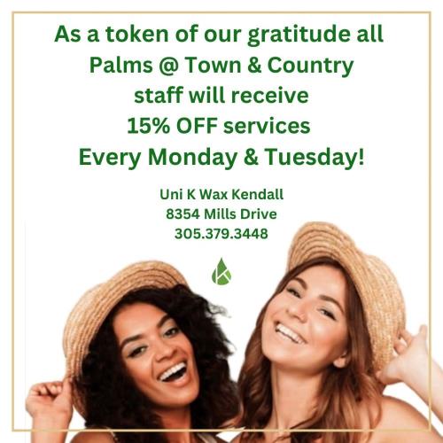 Palms at Town & Country Employee Discount (Graphic - Opens in an overlay)